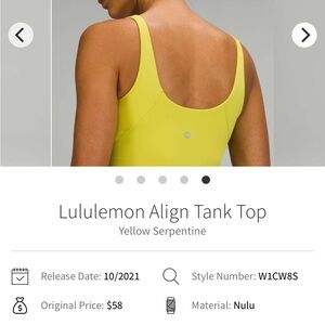 Lululemon Athletica Yellow Tank Top